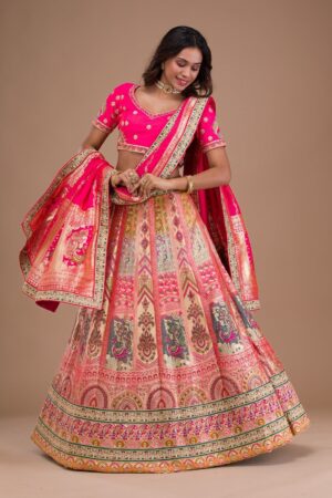 Pink Zariwork Banarasi Readymade Lehenga