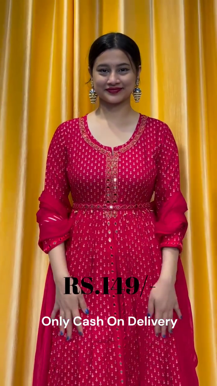 Ethnic Printed Mirror Embroidered Layered Dress - Image 2