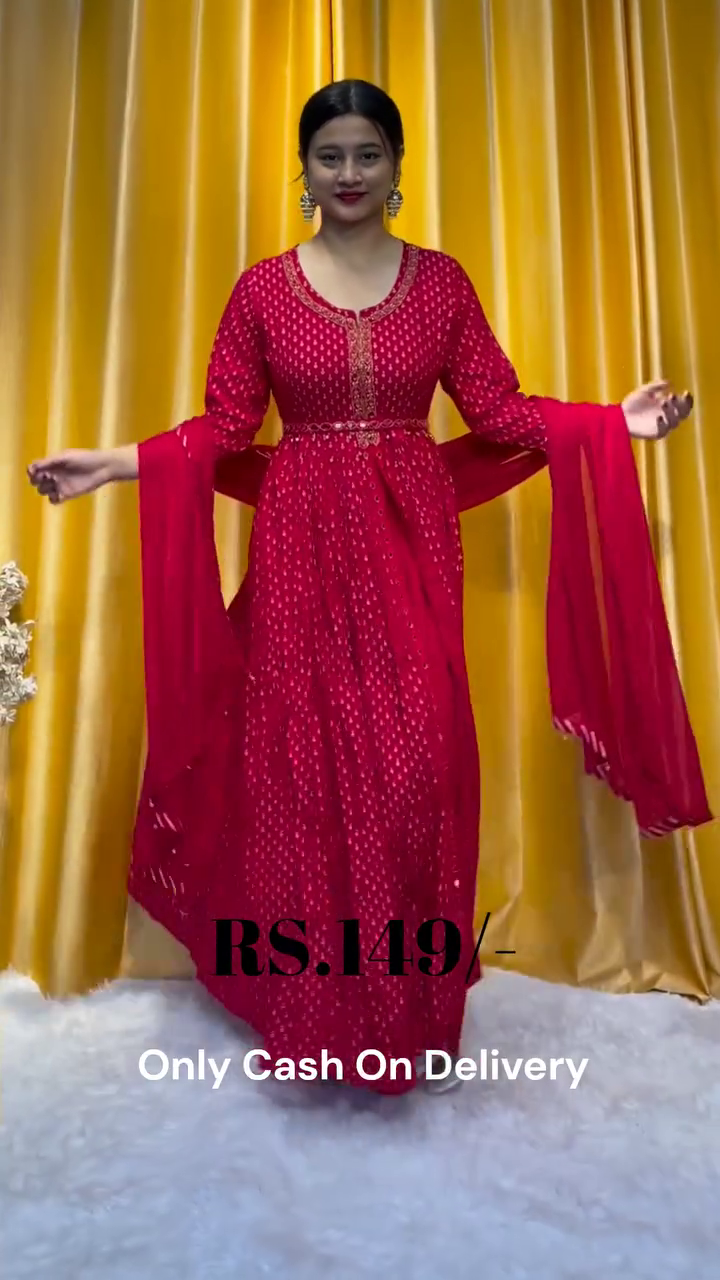 Ethnic Printed Mirror Embroidered Layered Dress