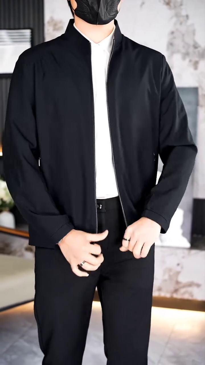 Men’s Classic Black Lightweight Bomber Jacket - Image 2