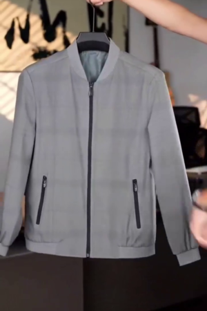 Men’s Premium Grey Checkered Bomber Jacket