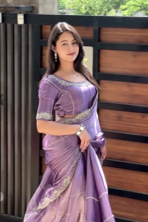 Saree For Women's And Girls Soft Jimmy Chu With Multi Thread Sequence fabric Saree With Full-Stitched Blouse