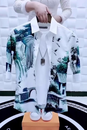 Men Standard Regular Fit Spread Collar Graphic Printed Elastane Casual Shirt